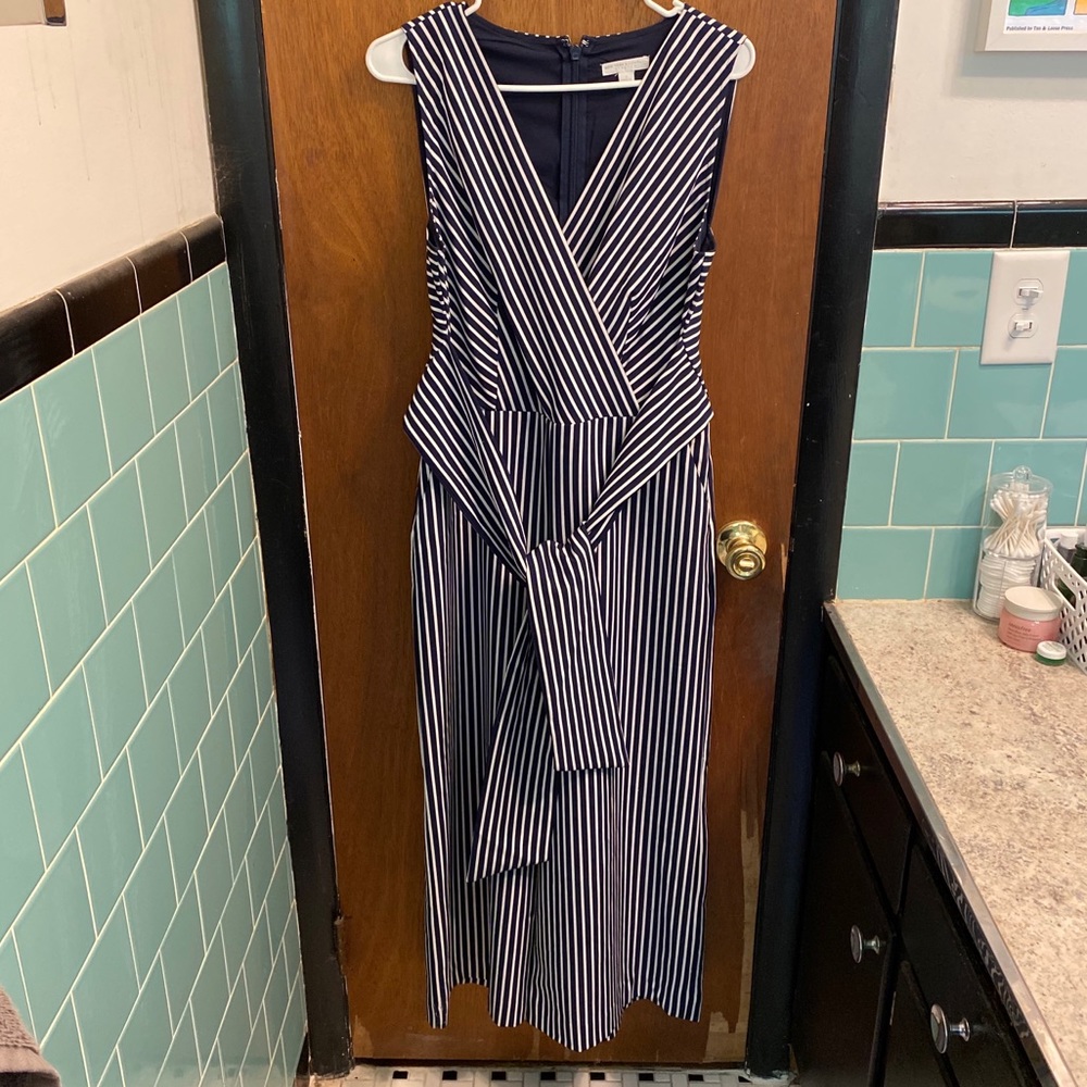 New York & Co. Navy Pinstripe Jumpsuit